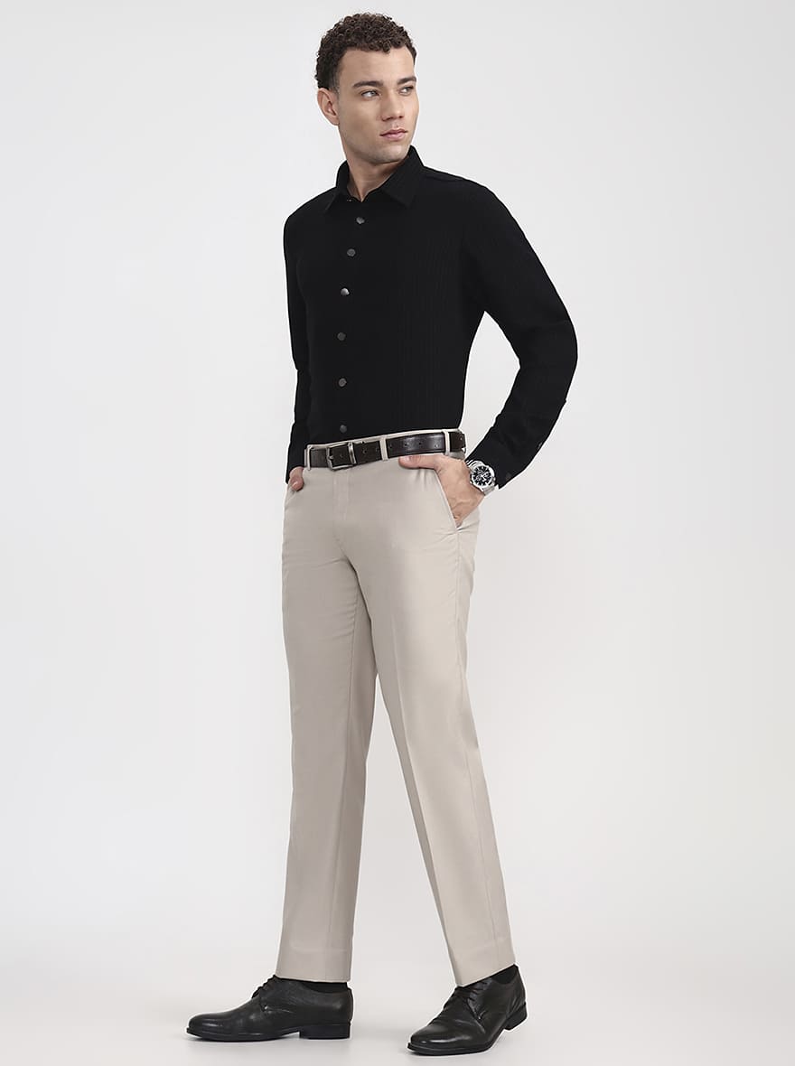 Fawn Solid Regular Fit Formal Trouser | JadeBlue