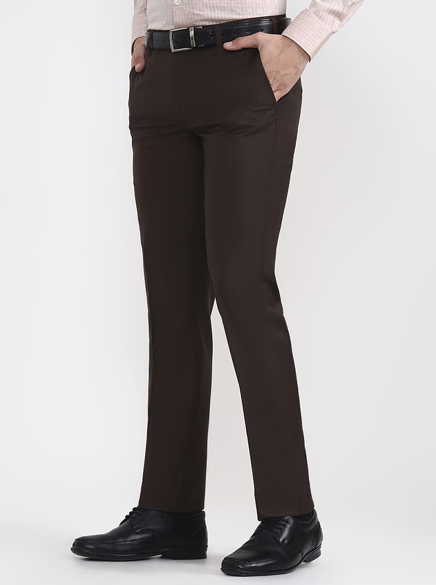 Brown Solid Slim Fit Formal Trouser | JadeBlue Super Luxe