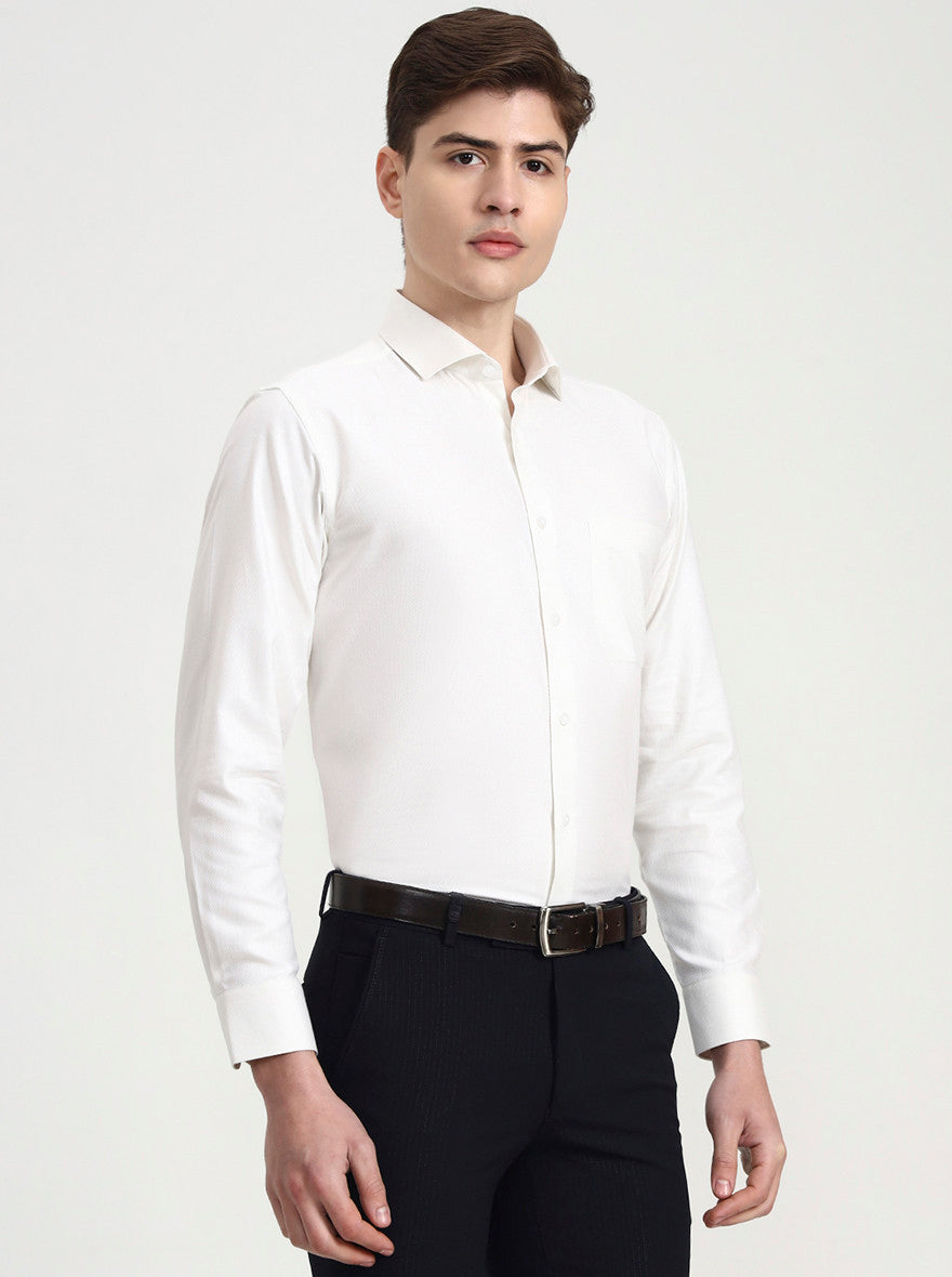 Cream Solid Slim Fit Formal Shirt | Metal