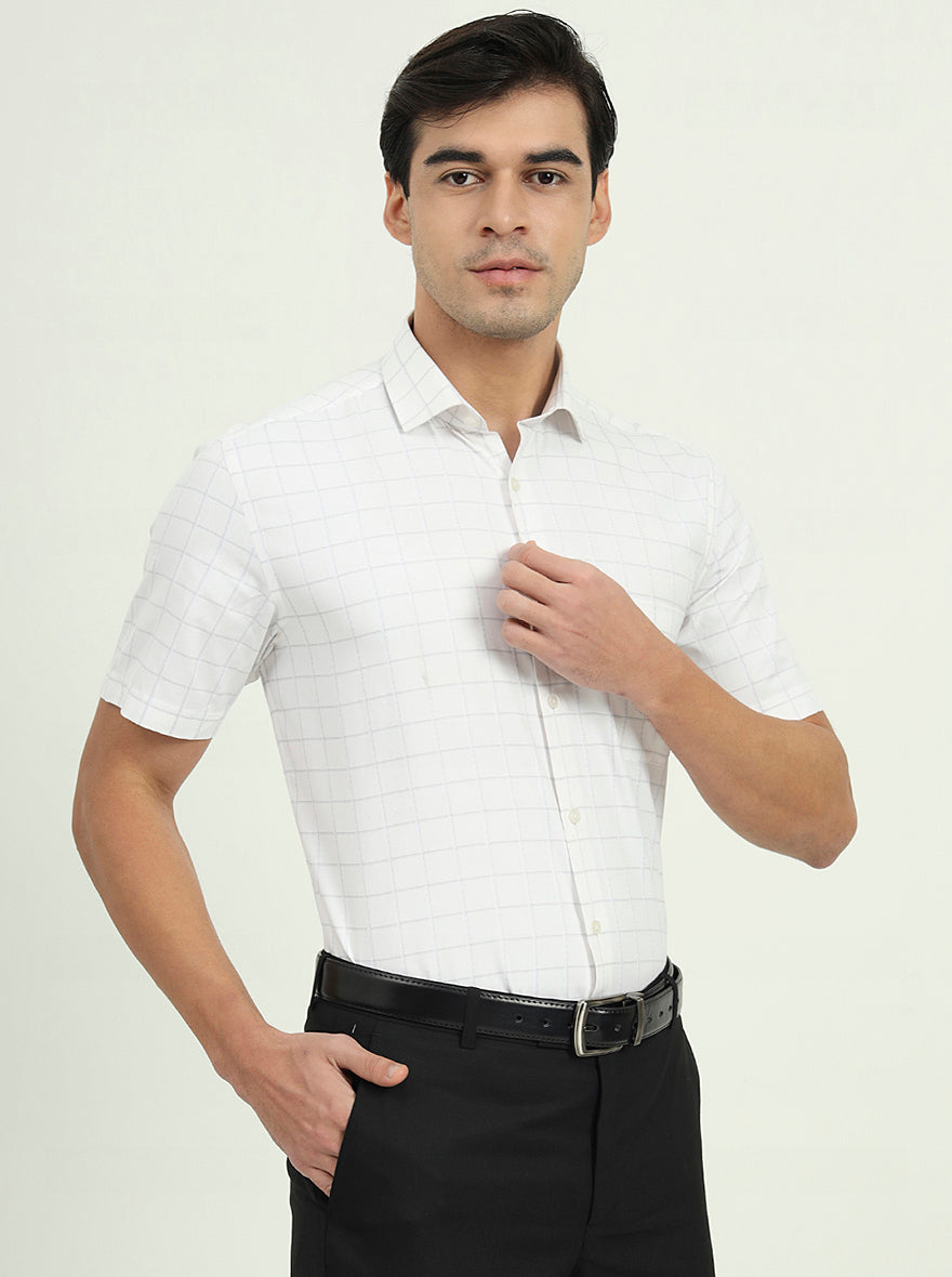 Grey & White Checked Regular Fit Formal Shirt | Greenfibre