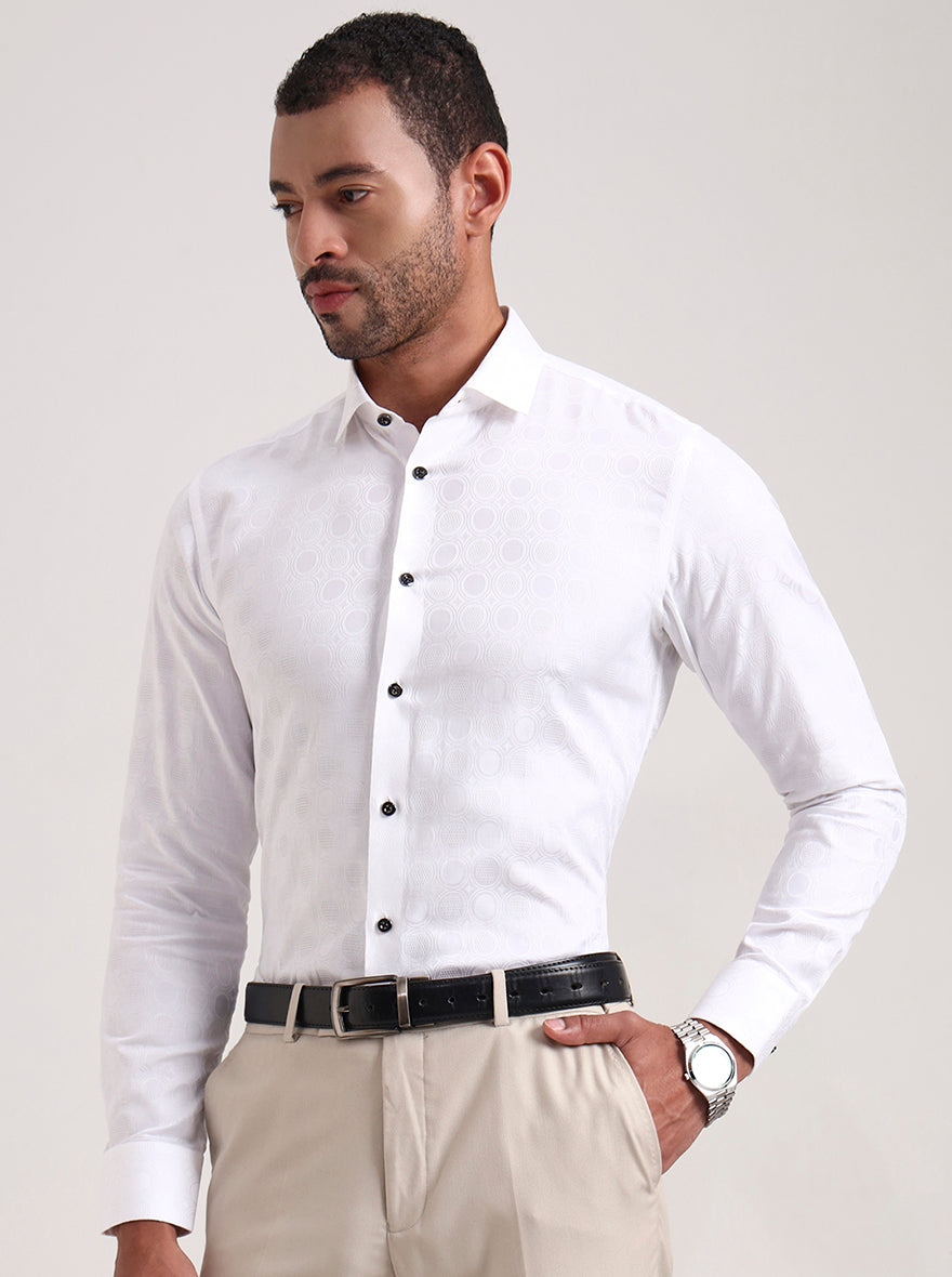 White Printed Slim Fit Party Wear Shirt | Wyre