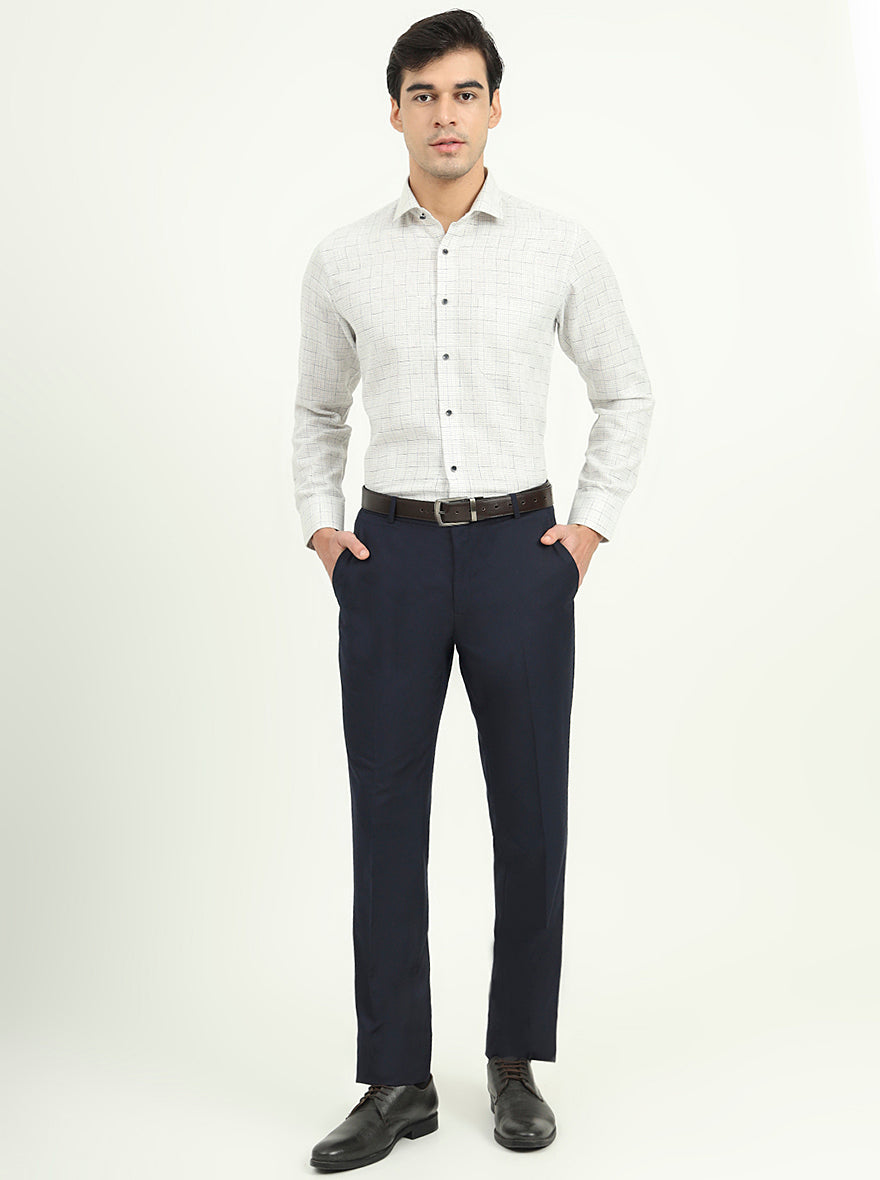 White & Blue Checked Slim Fit Party Wear Shirt | Greenfibre