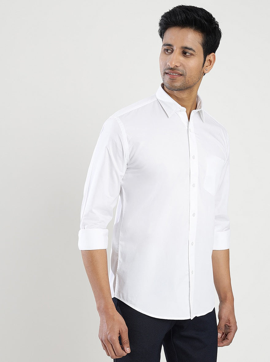 White Solid Slim Fit Semi Casual Shirt | JadeBlue