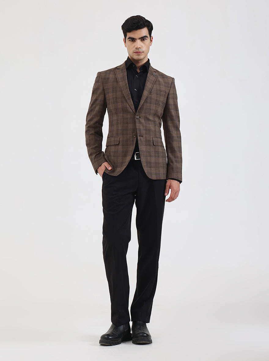 Brown Checked Regular Fit Blazer | JadeBlue
