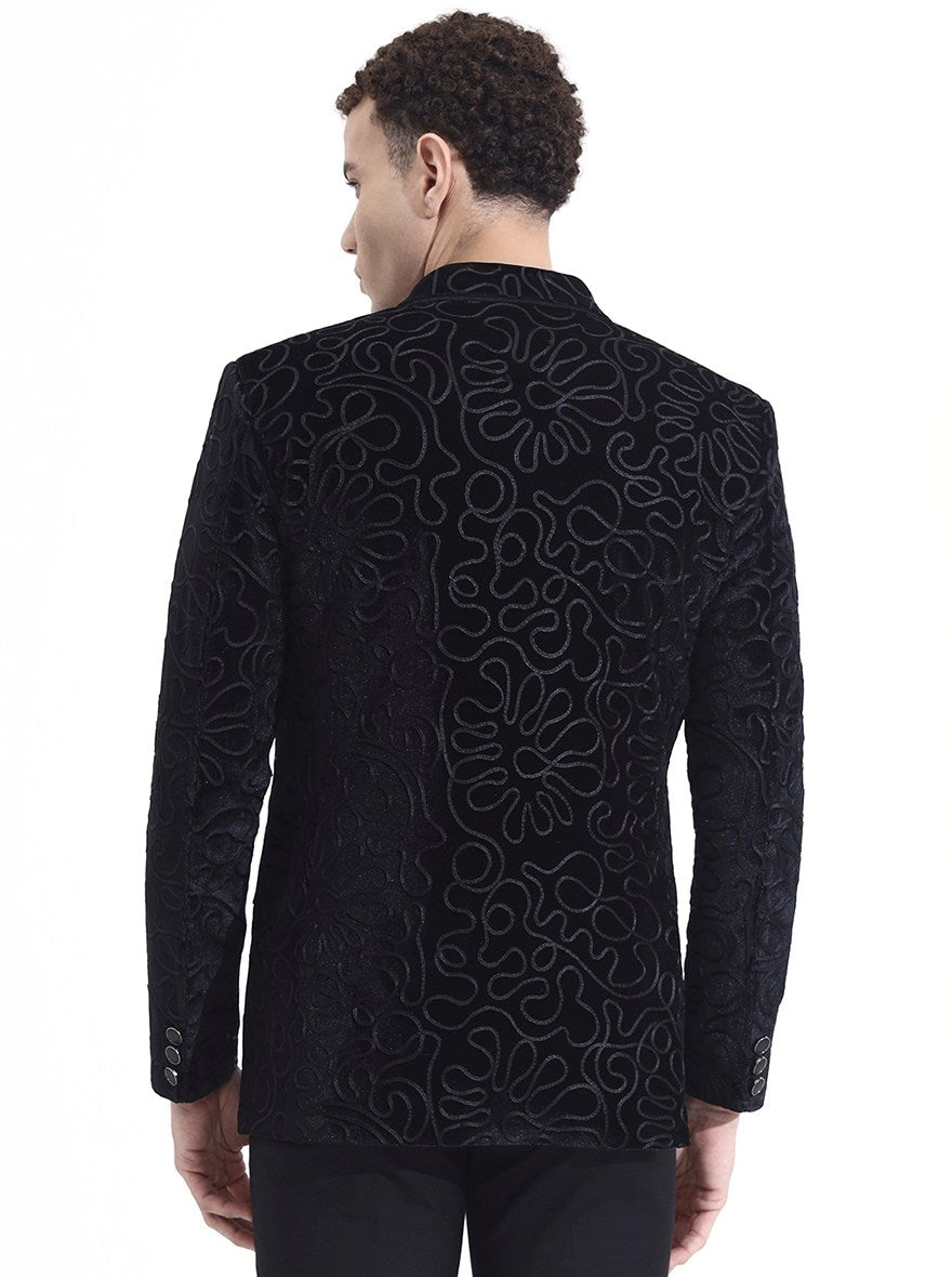 Black Printed Regular Fit Blazer | Wyre