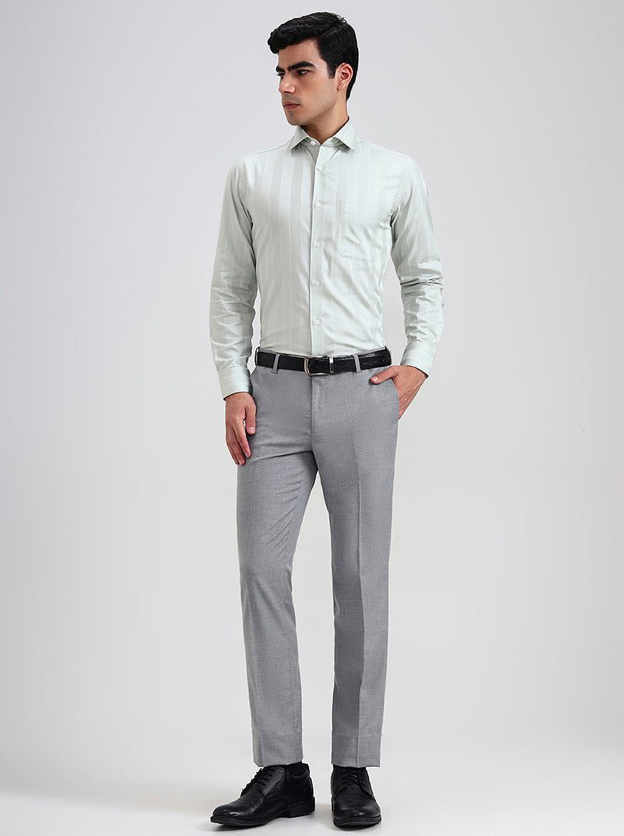 Light Grey Solid Slim Fit Formal Trouser | Metal