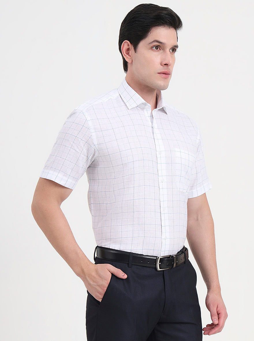 White & Blue Checked Regular Fit Formal Shirt | JadeBlue