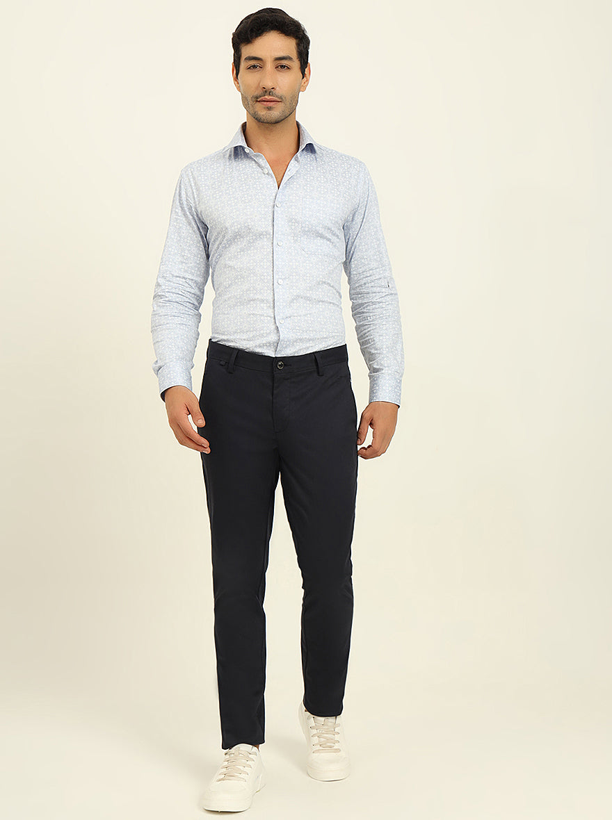 Navy Blue Solid Uno Fit Casual Trouser | JadeBlue