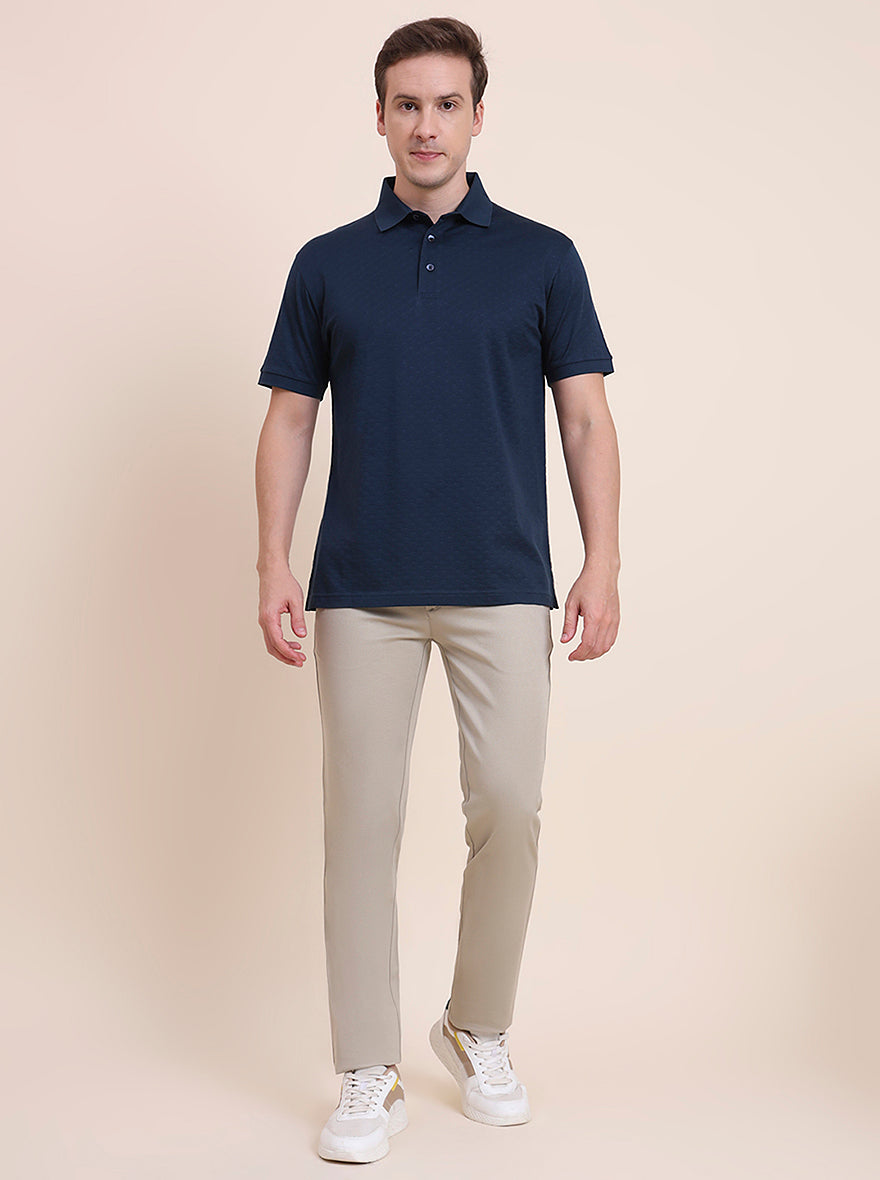 Beige Solid Uno Fit Casual Trouser | JadeBlue