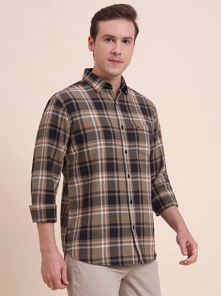 Brown Checked Slim Fit Casual Shirt | JadeBlue