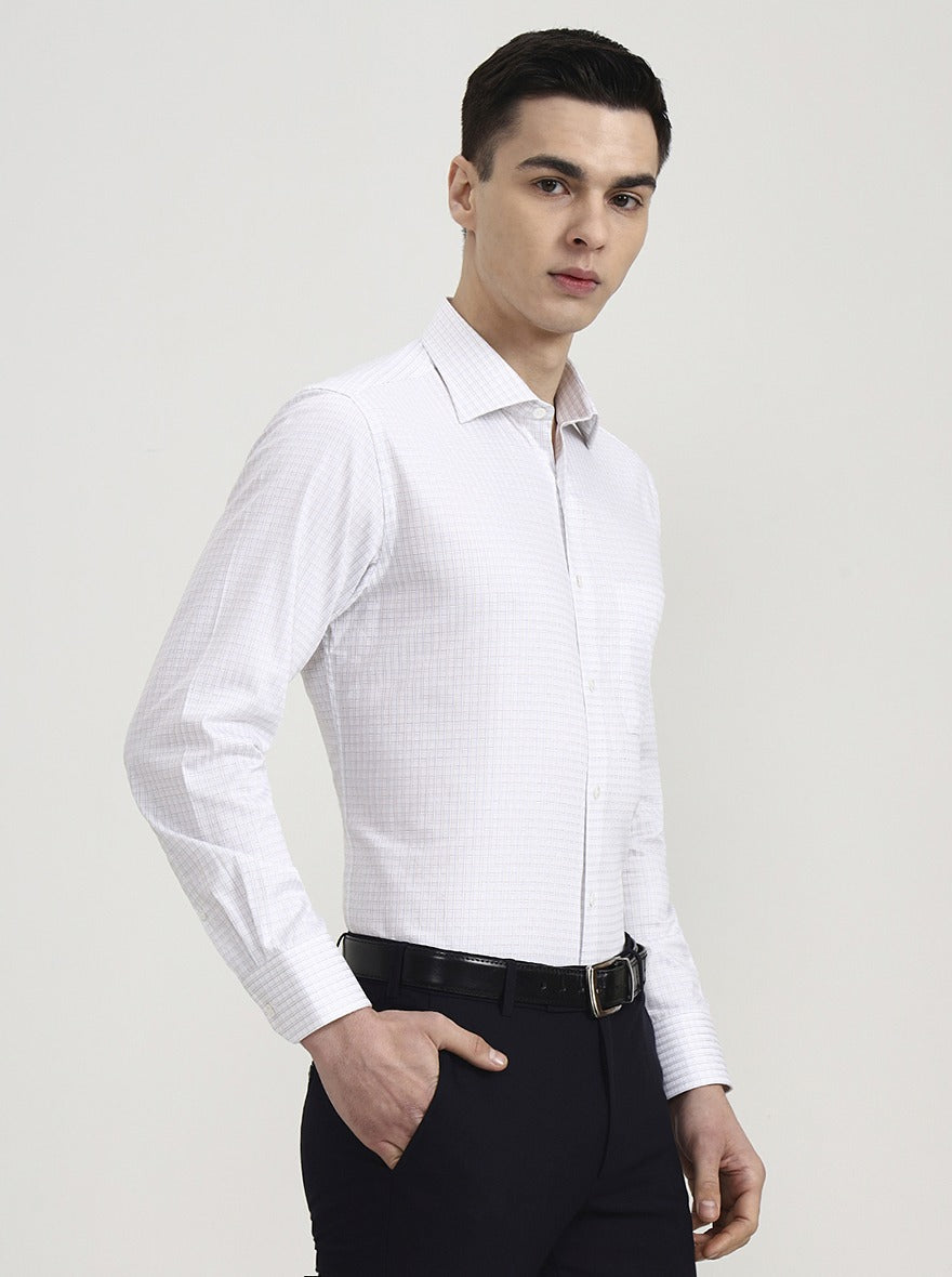 White & Blue Checked Slim Fit Formal Shirt | JadeBlue Super Luxe