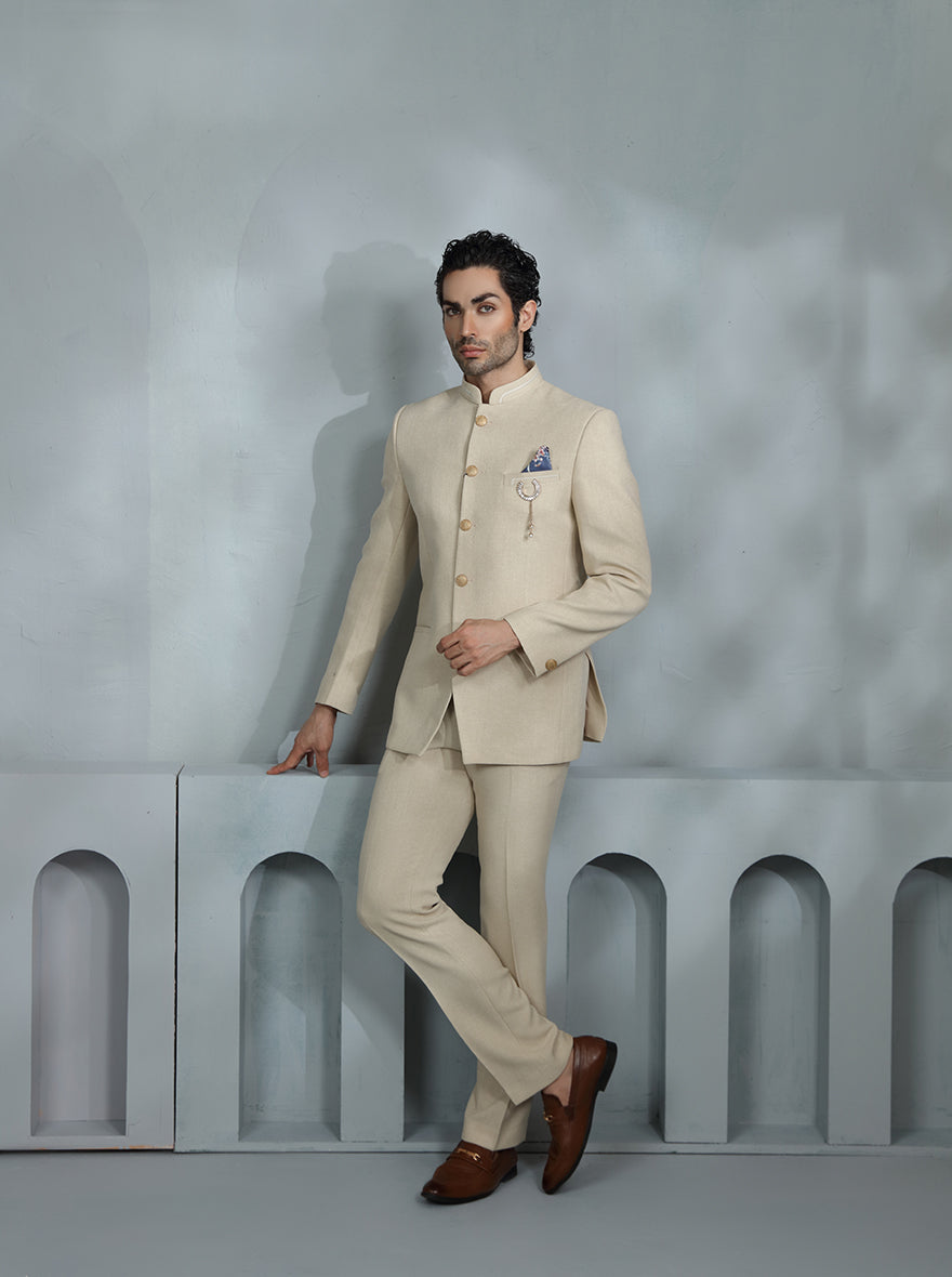 Beige Embroidered Jodhpuri Suit | JadeBlue