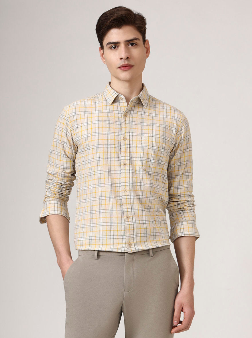 Yellow Checked Slim Fit Casual Shirt | JadeBlue