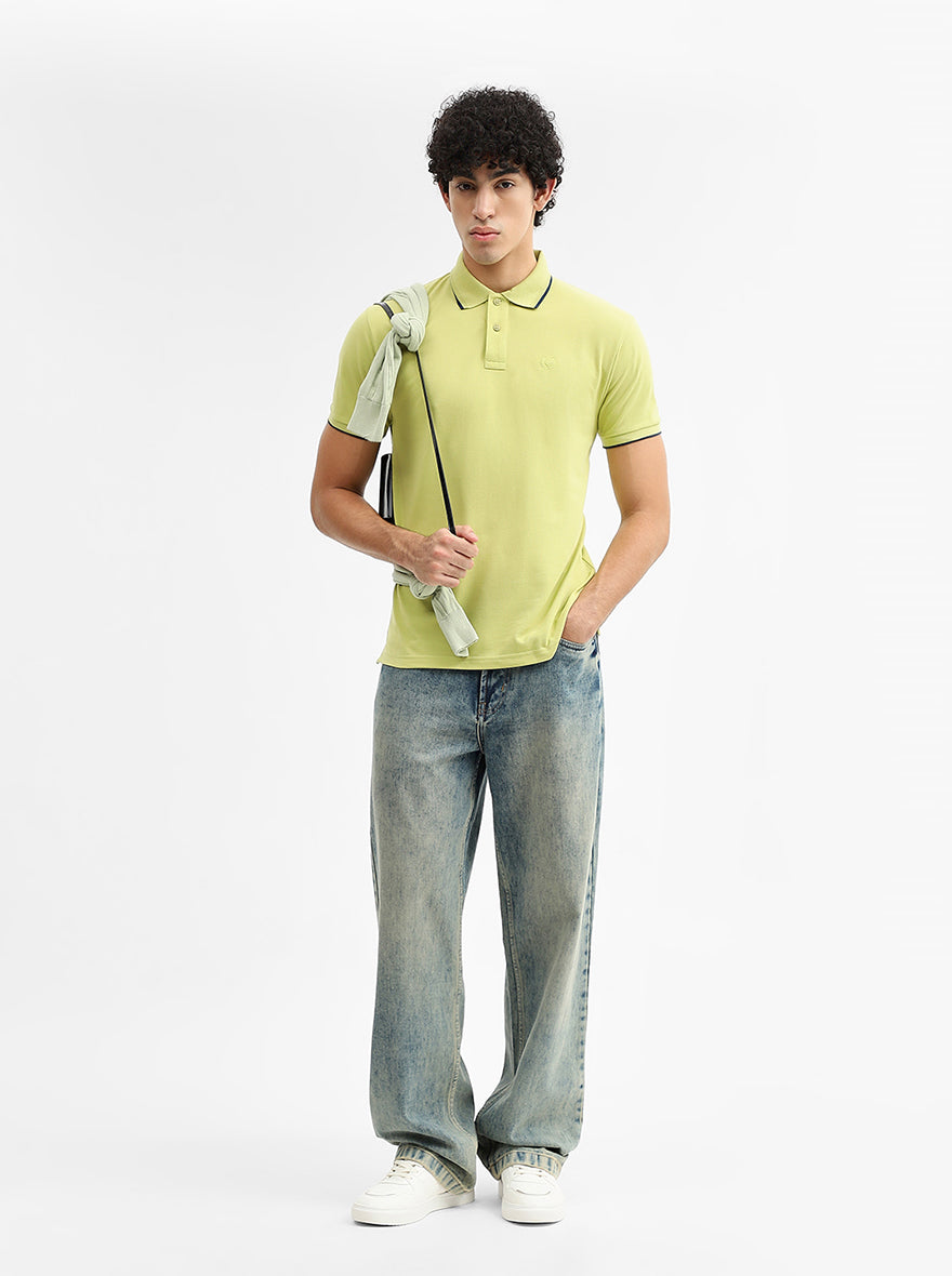 Lime Green Solid Slim Fit Polo T-Shirt | Greenfibre