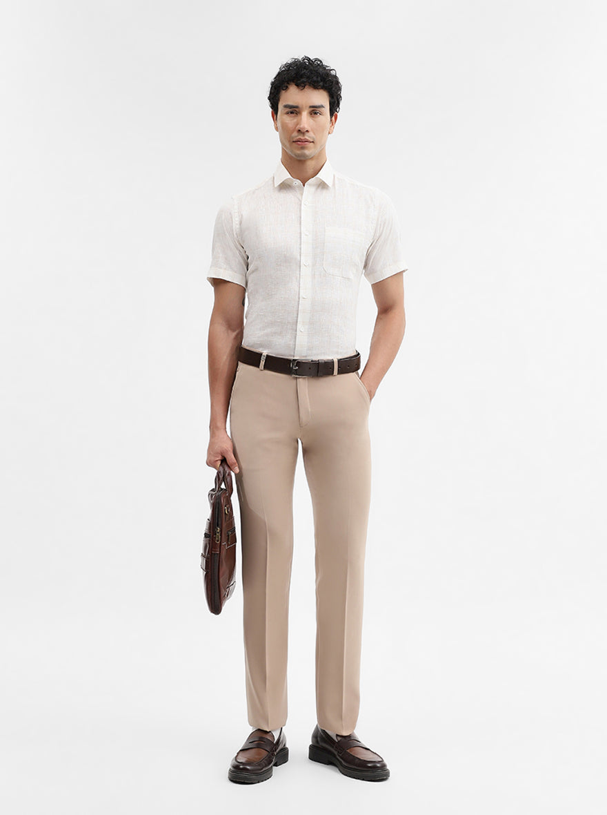 Cream & Yellow Checked Regular Fit Formal Shirt | JadeBlue