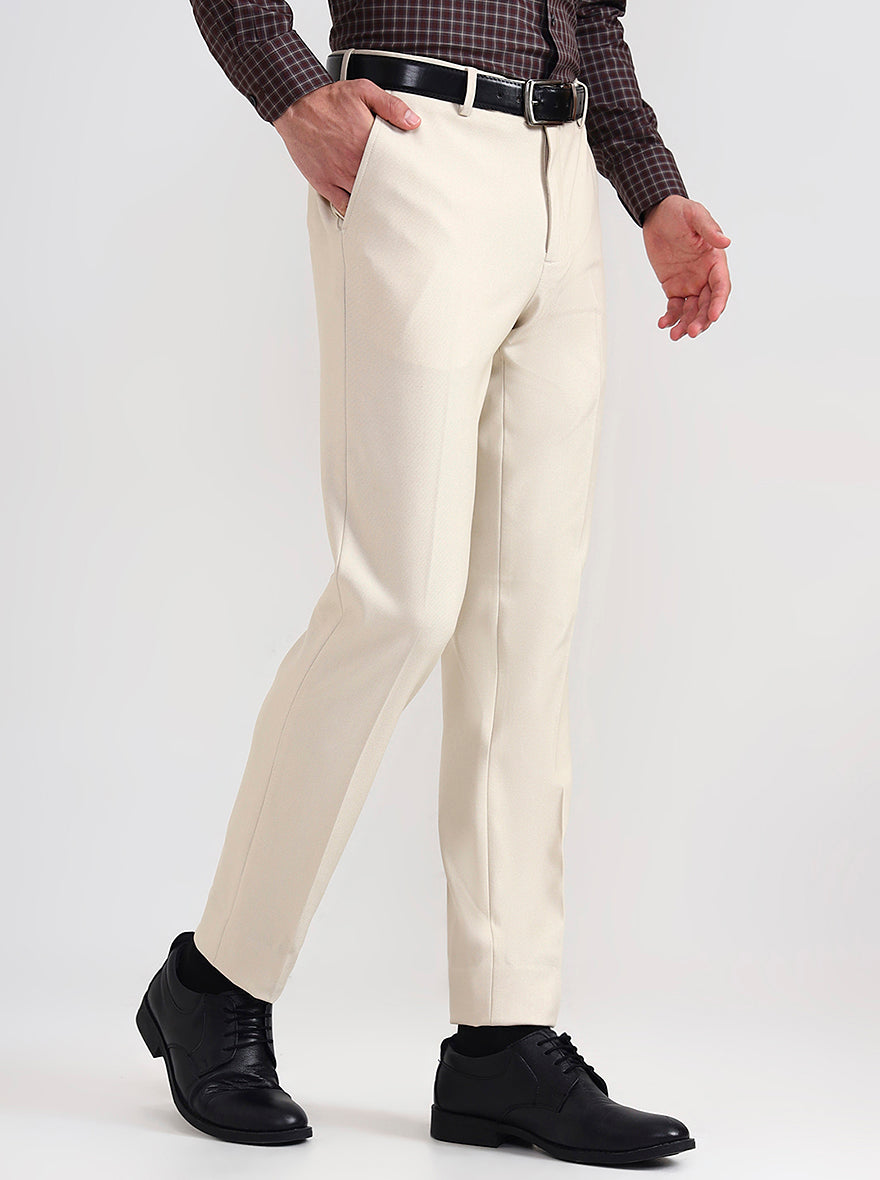 Beige Solid Slim Fit Formal Trouser | JadeBlue Youth