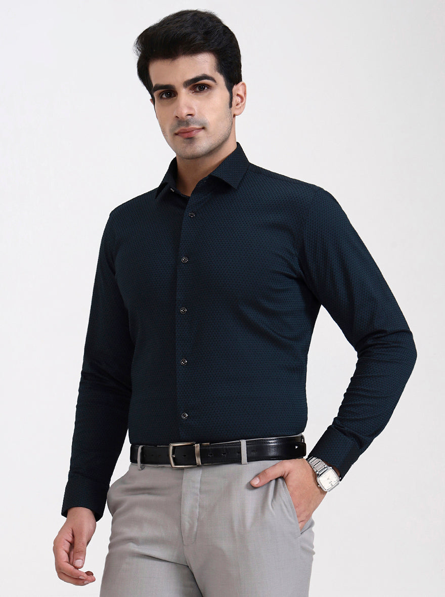 Bottle Green Solid Slim Fit Party Wear Shirt | Greenfibre