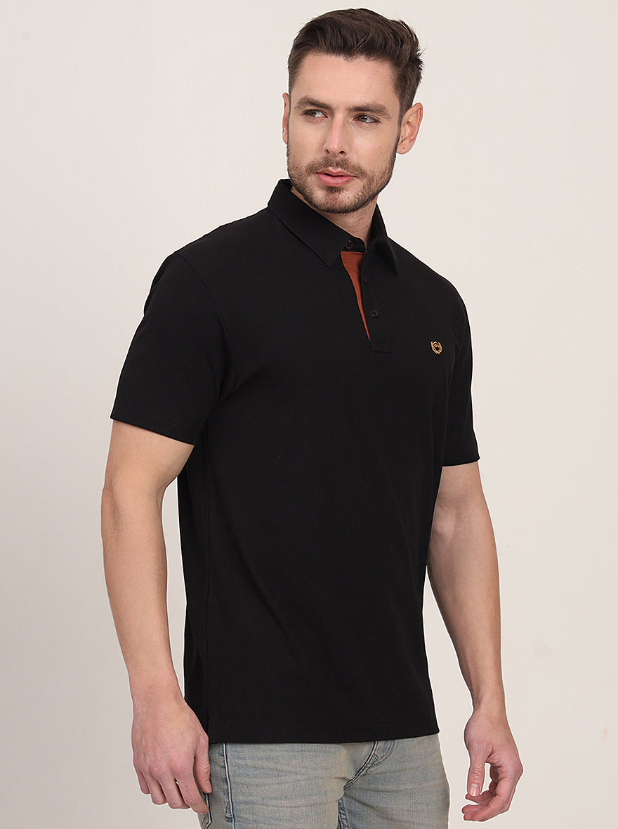 Black Solid Slim Fit Polo T-Shirt | JadeBlue