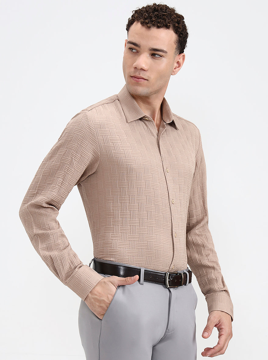 Fawn Checked Regular Fit Party Wear Shirt | Wyre