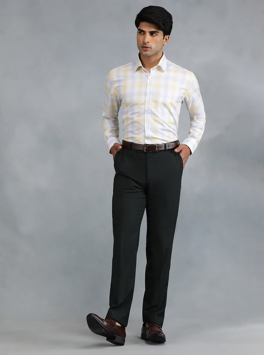 Light Yellow Checked Regular Fit Formal Shirt | JadeBlue