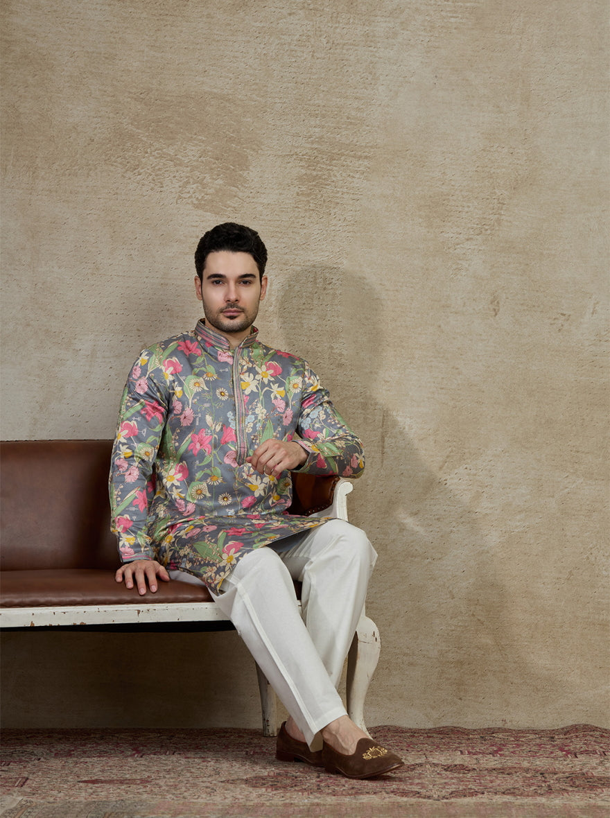Olive Printed Kurta Pajama | Virasana