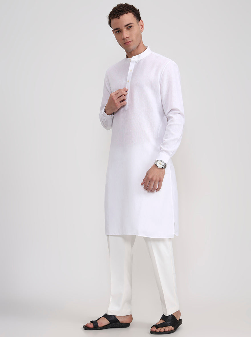 White Solid Regular Fit Modi Kurta | JadeBlue