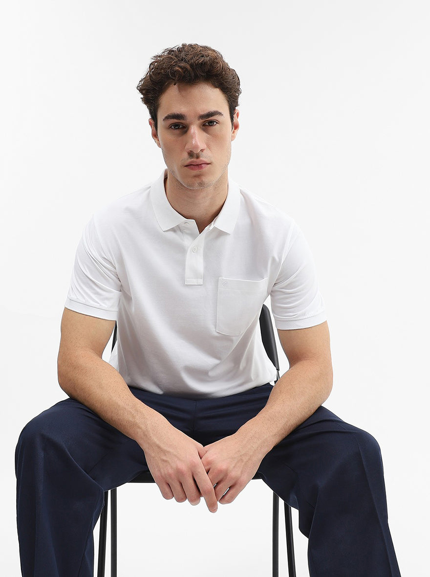 White Solid Regular Fit Polo T-Shirt | Greenfibre