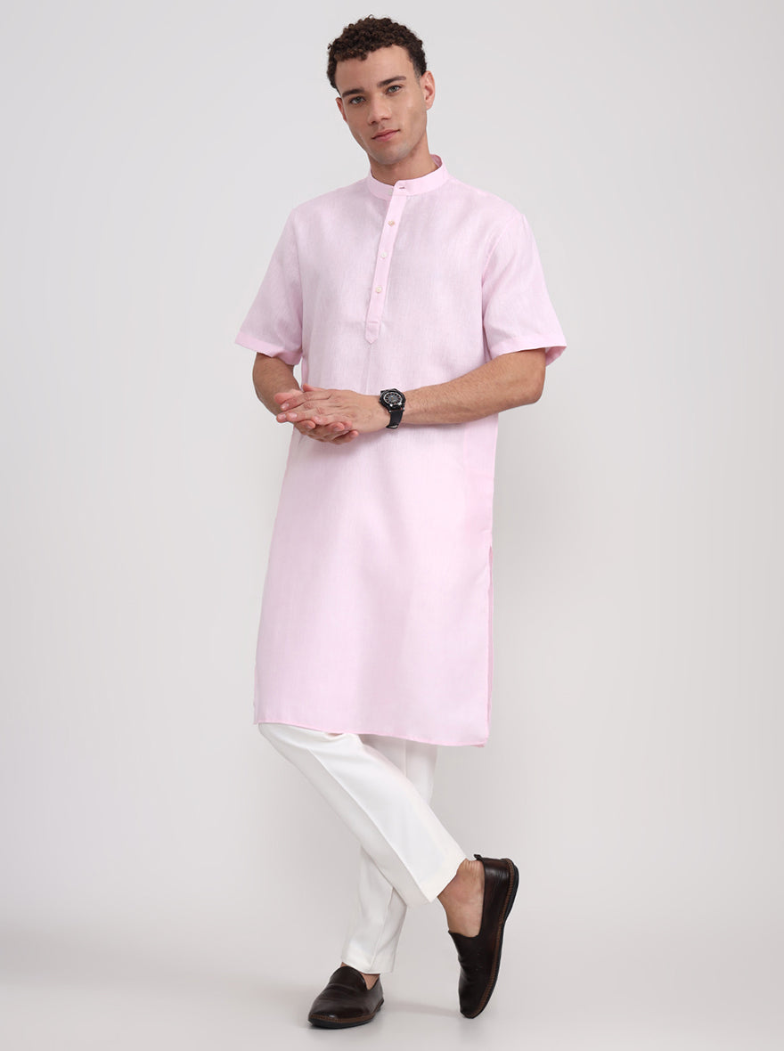 Pink Solid Regular Fit Modi Kurta | JadeBlue