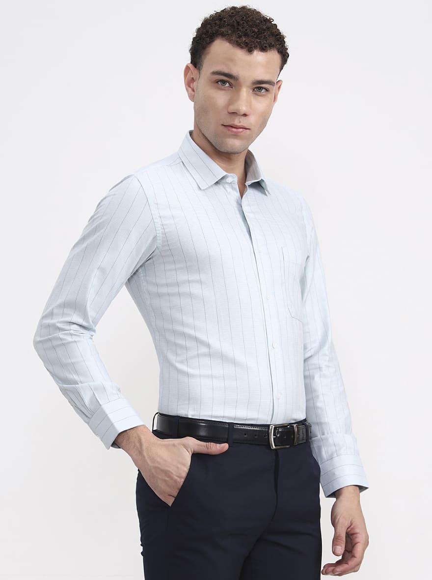Pista Blue Striped Slim Fit Formal Shirt | JadeBlue Youth