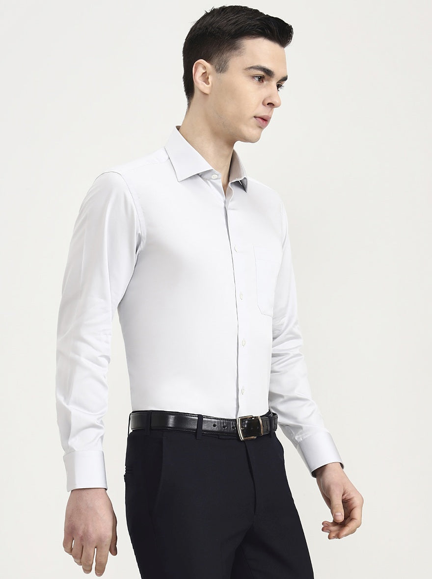 Light Grey Solid Slim Fit Formal Shirt | JadeBlue Super Luxe