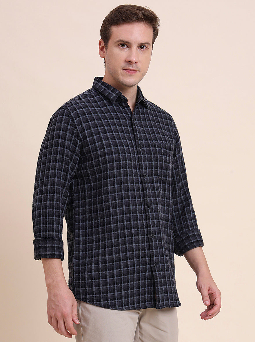 Black Checked Slim Fit Casual Shirt | JadeBlue