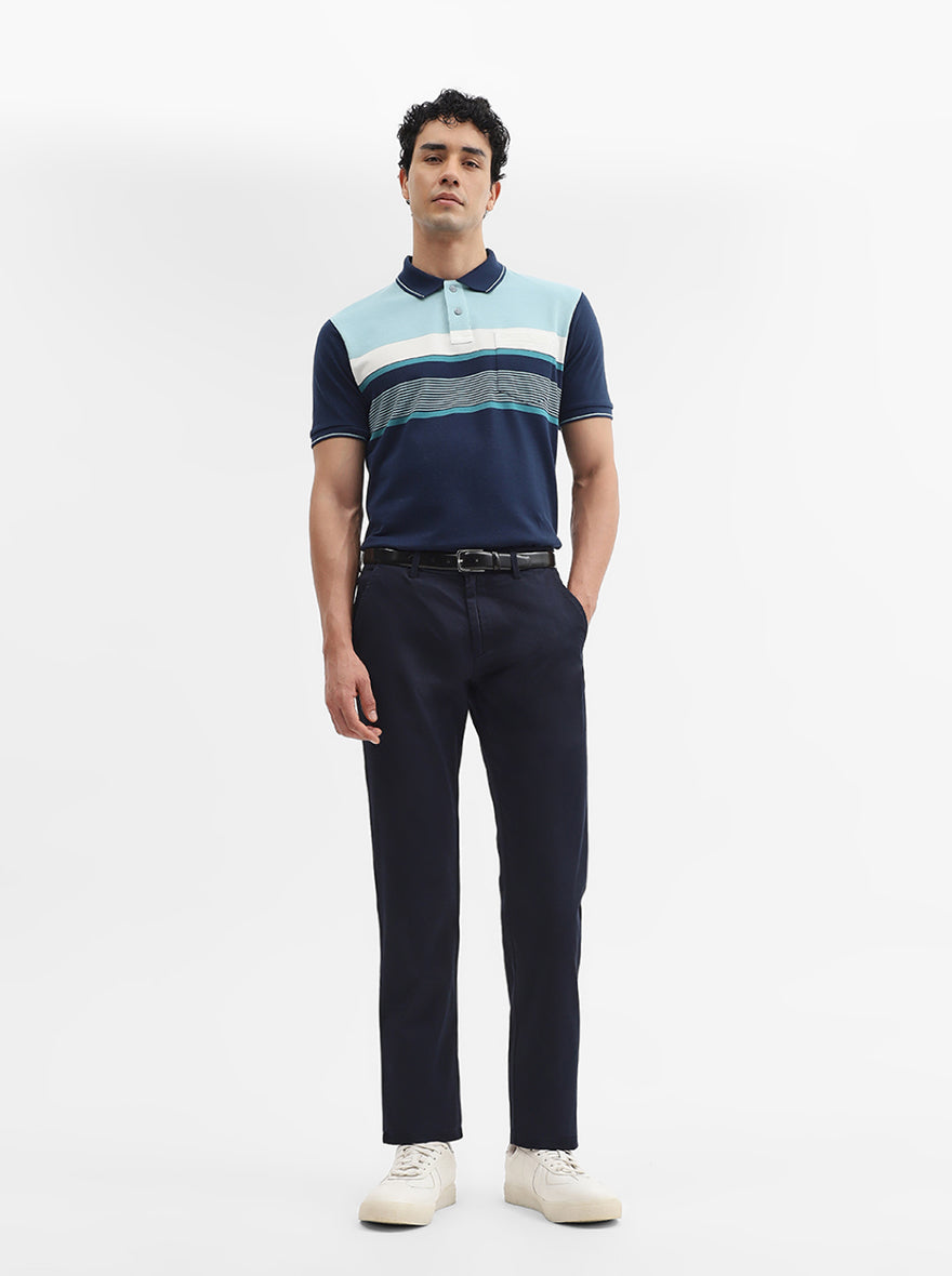 Navy Blue Solid Super Slim Fit Casual Trouser | Greenfibre