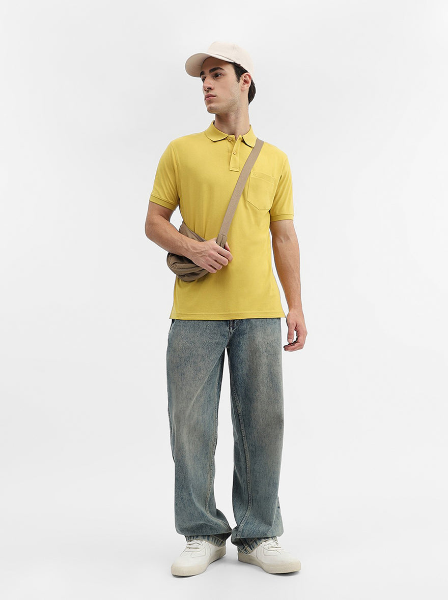 Ochre Yellow Solid Regular Fit Polo T-Shirt | Greenfibre