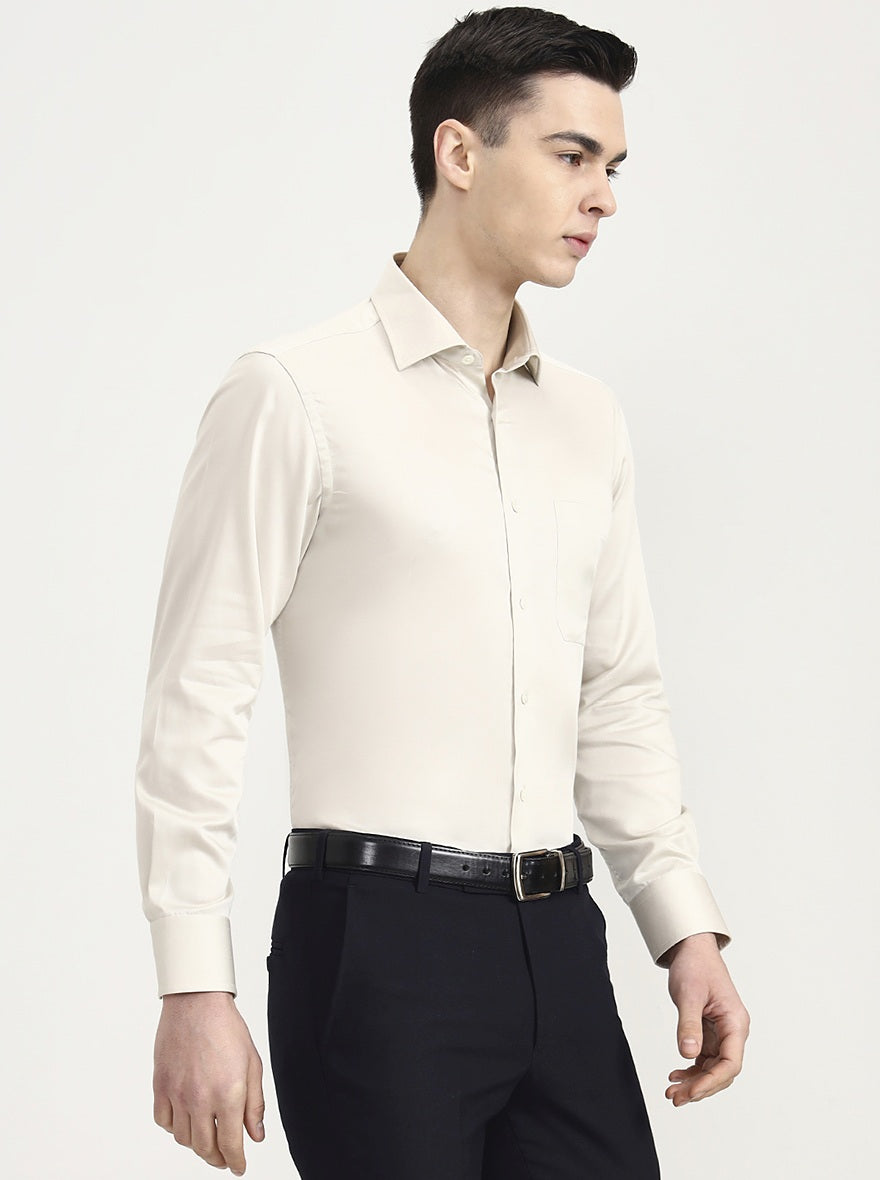 Cream Solid Slim Fit Formal Shirt | JadeBlue Super Luxe