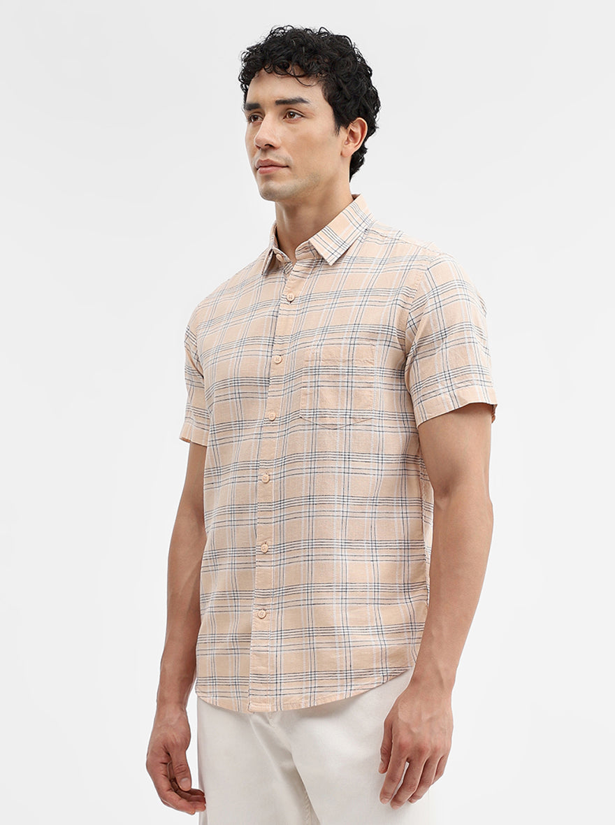 Pink Checked Slim Fit Casual Shirt | JadeBlue