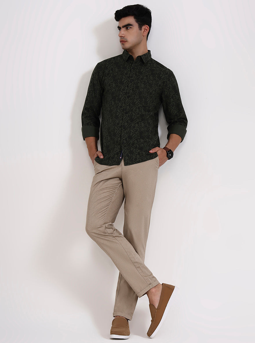 Green Printed Slim Fit Casual Shirt | Greenfibre