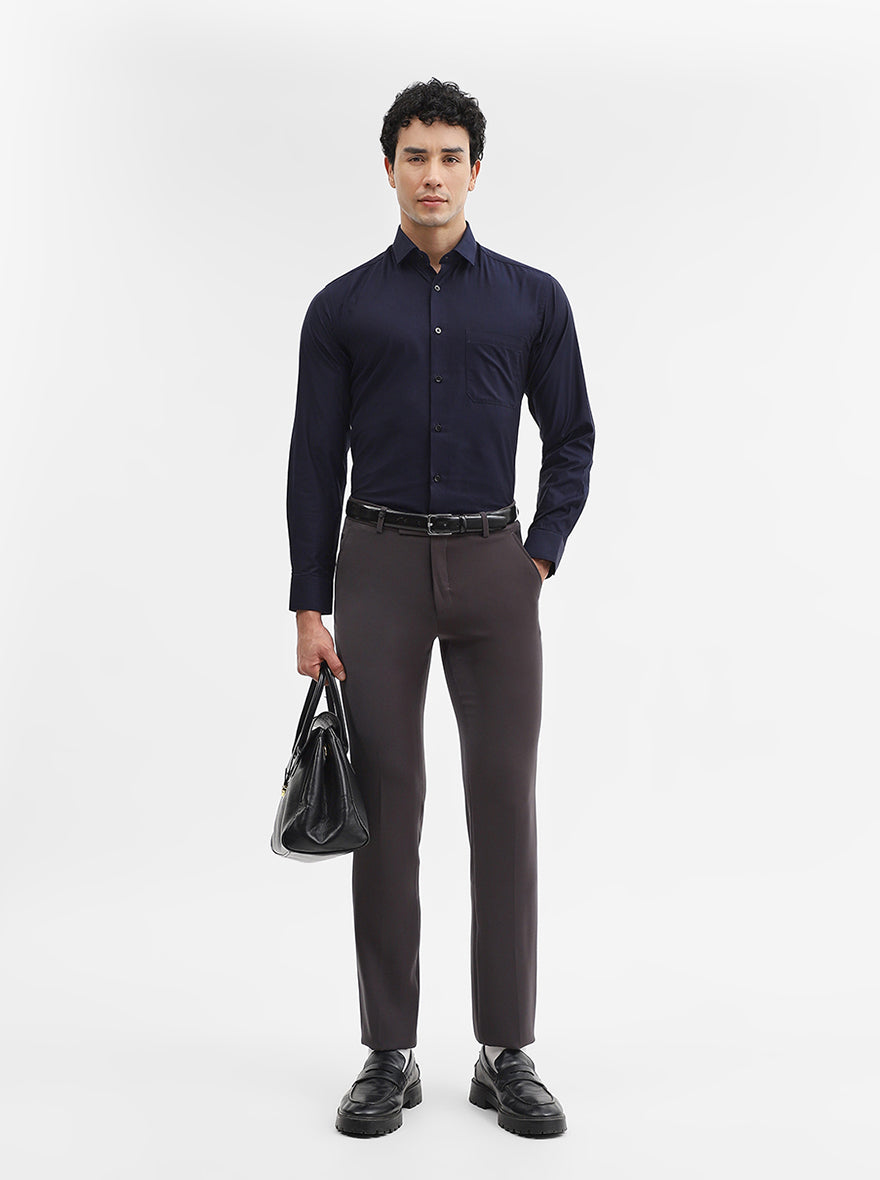Navy Blue Solid Slim Fit Formal Shirt | Metal