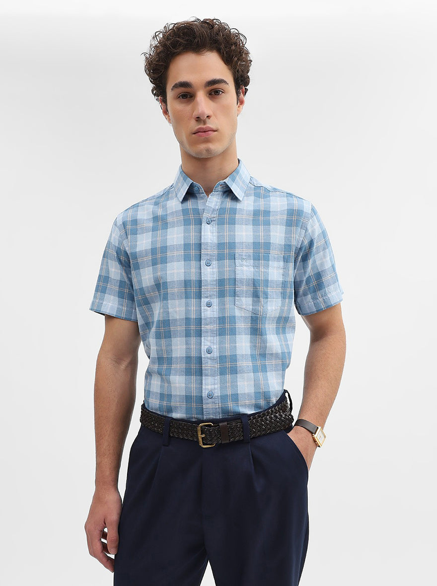 Blue Checked Slim Fit Casual Shirt | JadeBlue