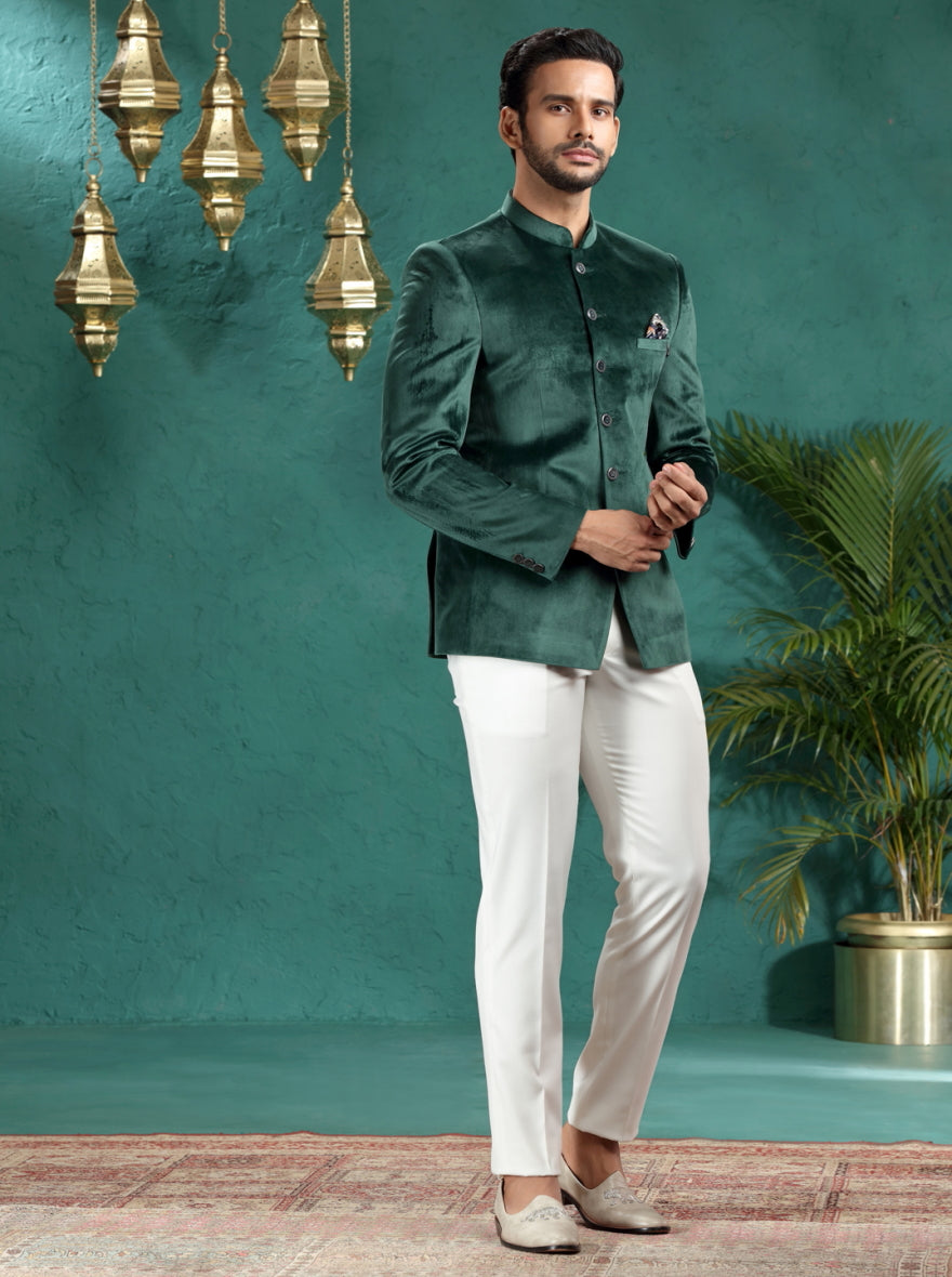 Green Solid Jodhpuri Suit | JadeBlue