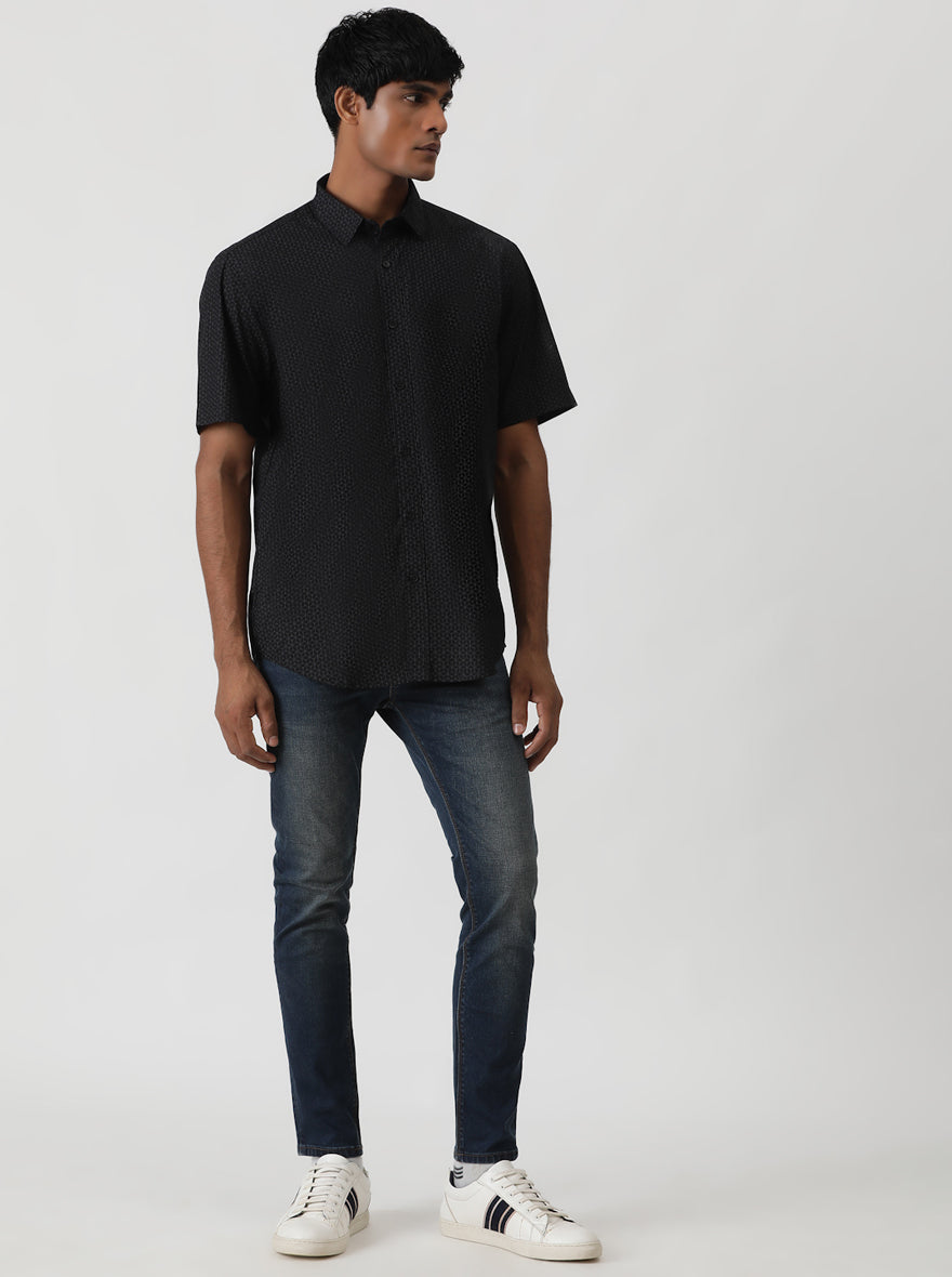 Black Printed Smart Fit Semi Casual Shirt | Greenfibre