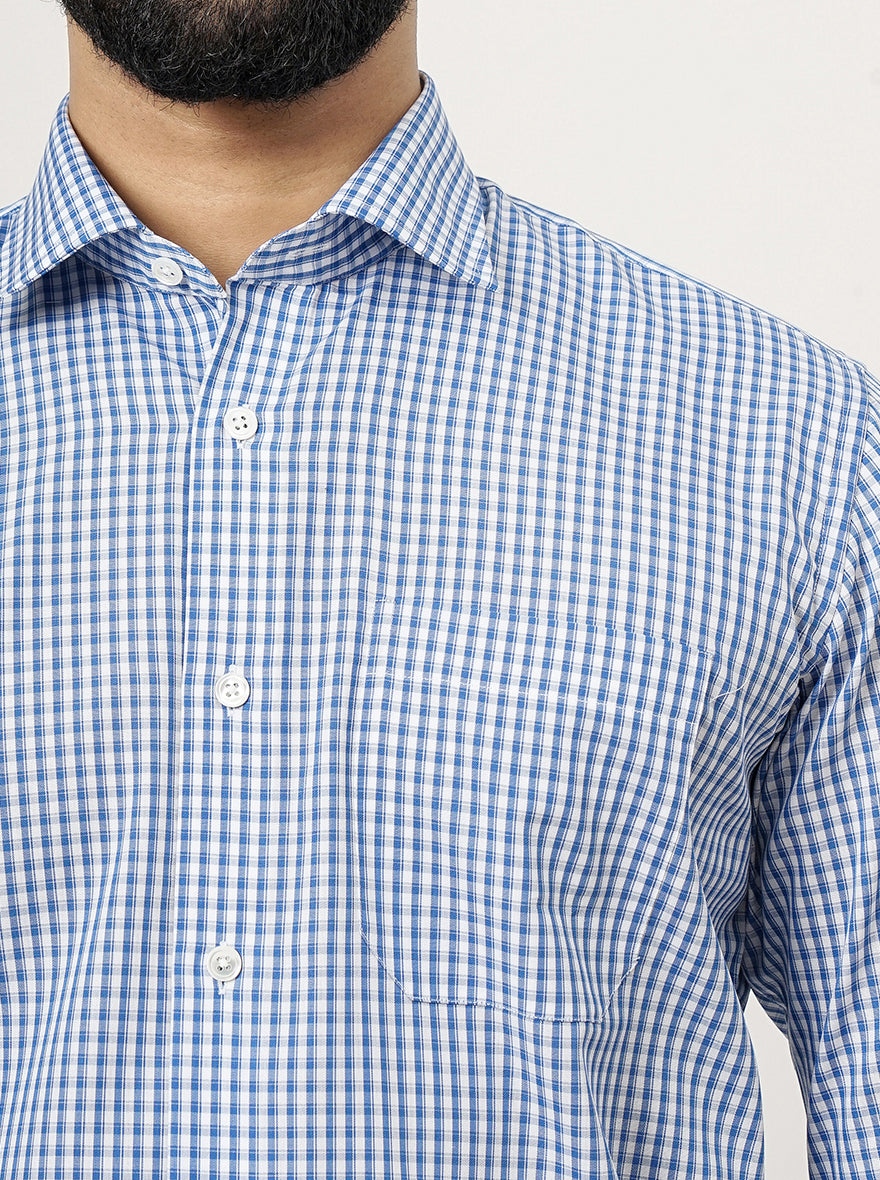 Blue Checked Slim Fit Formal Shirt | JadeBlue Super Luxe