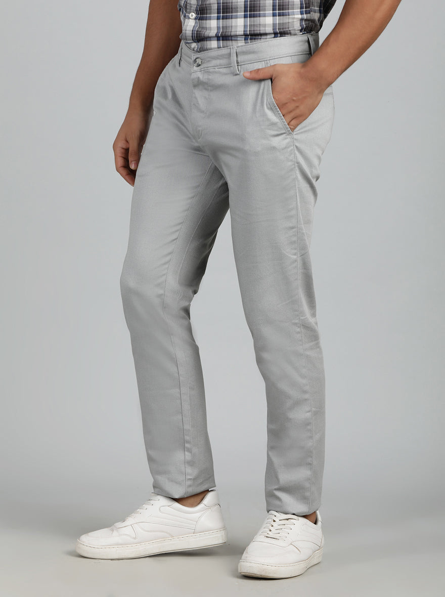 Light Grey Solid Super Slim Fit Casual Trouser | Greenfibre