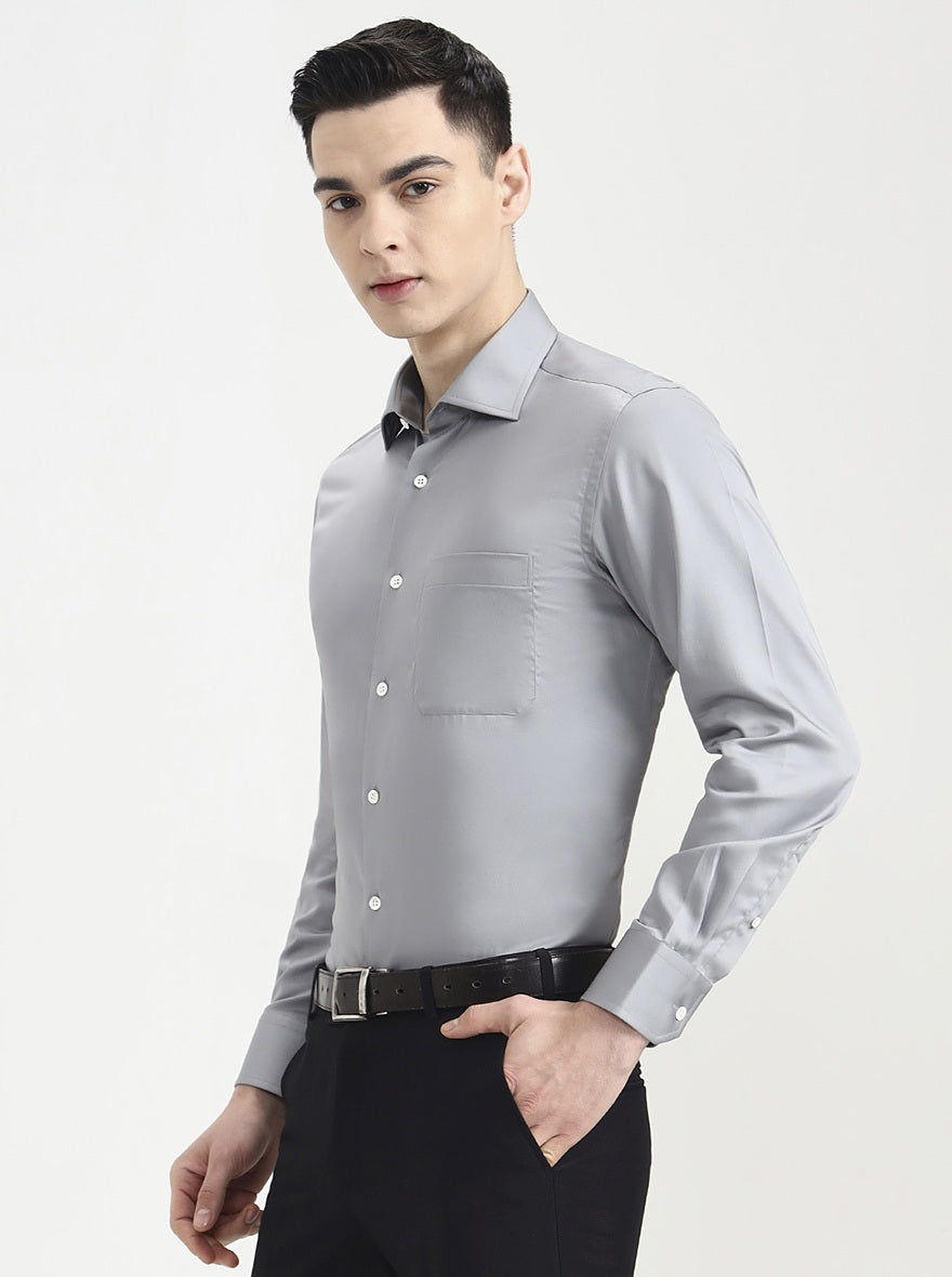 Dark Grey Solid Slim Fit Formal Shirt | JadeBlue Super Luxe