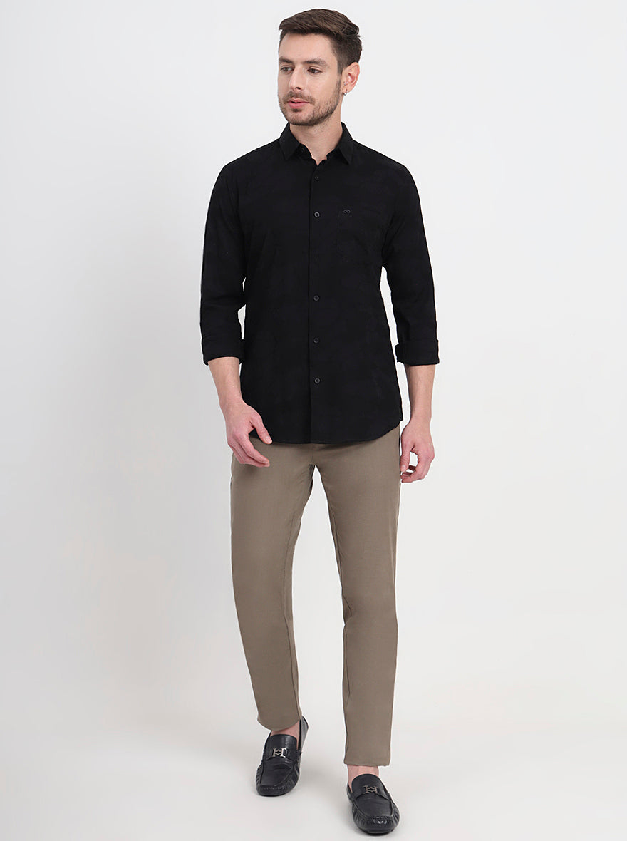 Khaki Solid Slim Fit Casual Trouser | JadeBlue