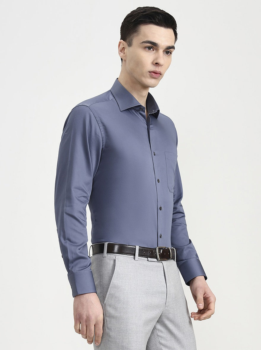 Blue & Grey Solid Slim Fit Formal Shirt | JadeBlue Super Luxe