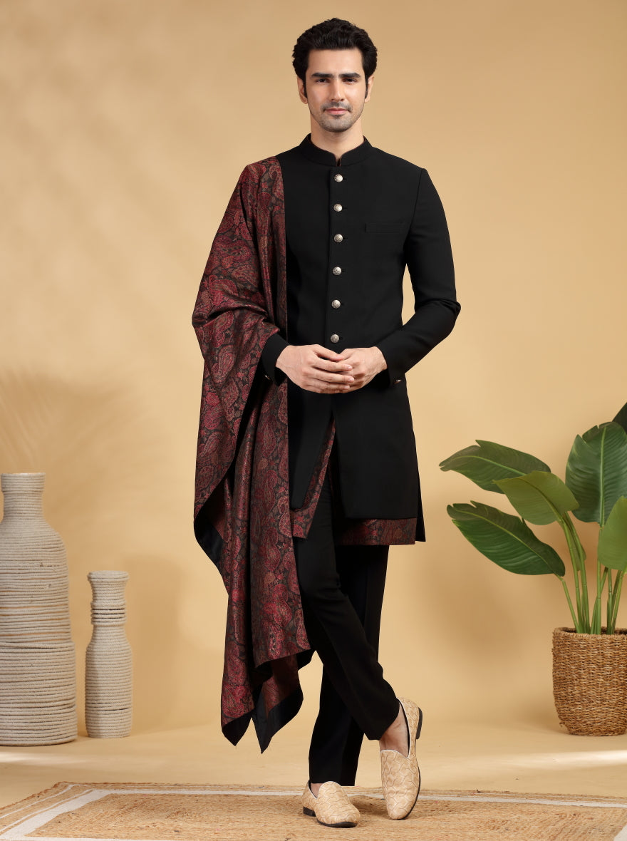 Black Self Texture Indowestern | TULA