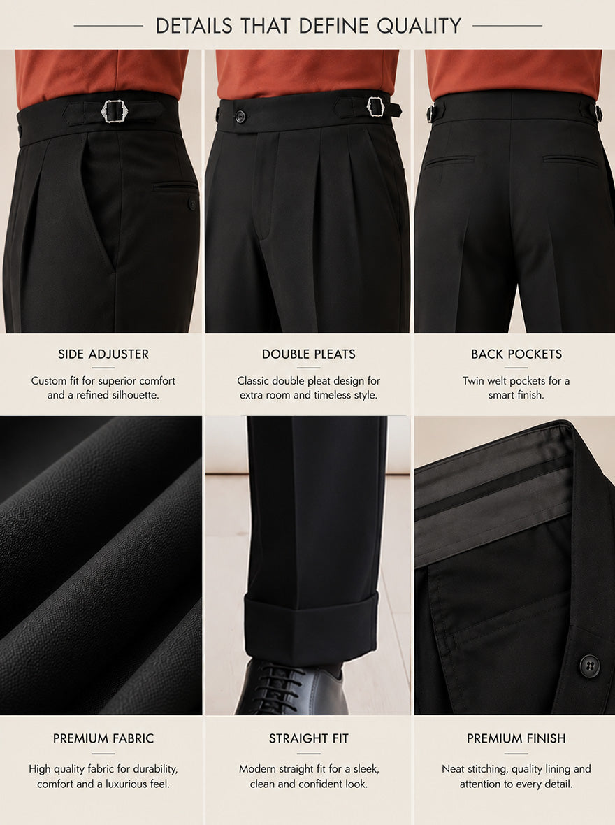 Black Solid Tailored Fit Formal Trouser | Wyre