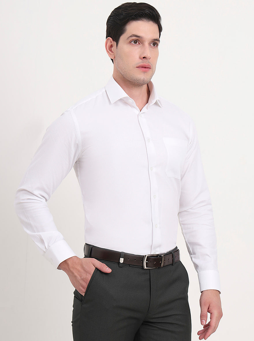 White Solid Slim Fit Formal Shirt | Metal
