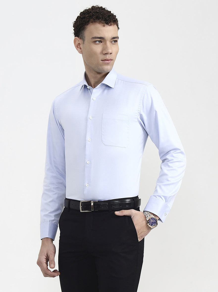 Blue Solid Slim Fit Formal Shirt | Metal