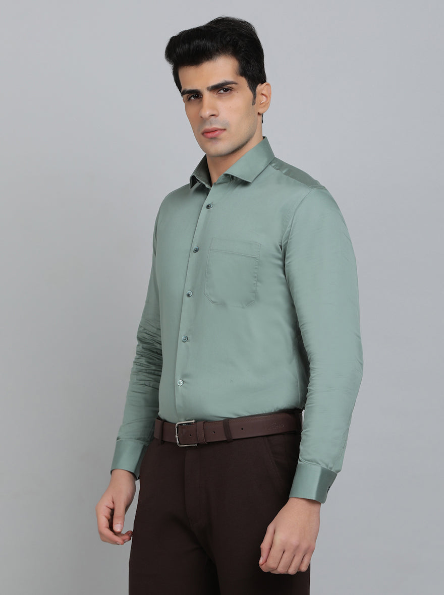 Pista Green Solid Slim Fit Formal Shirt | Metal